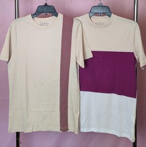 Boohoo Man 2 Pack Cream and Purple Short Sleeve Color Block Crew Neck Tess XS